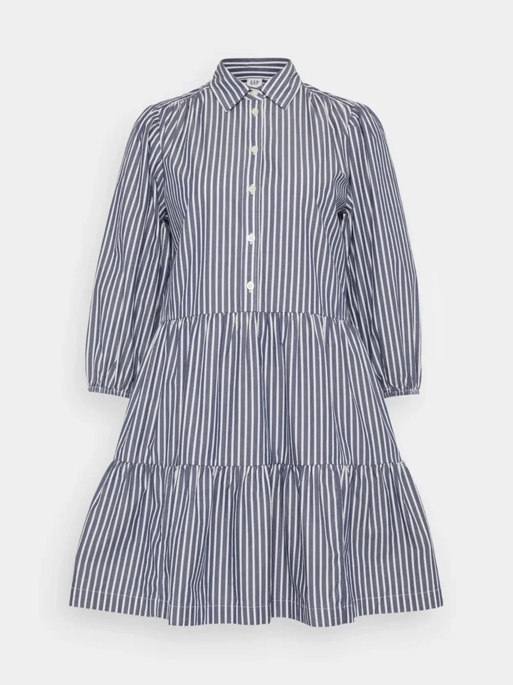 GAP | Striped Navy and White Tiered Shirt Dress - Picture 3 of 3